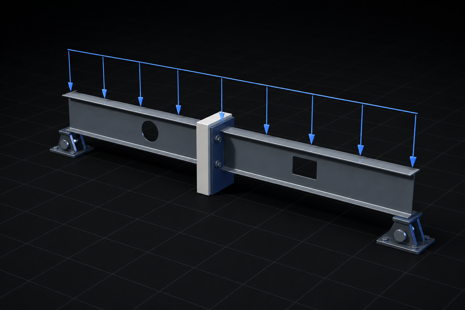 Beams model with distributed and point loads