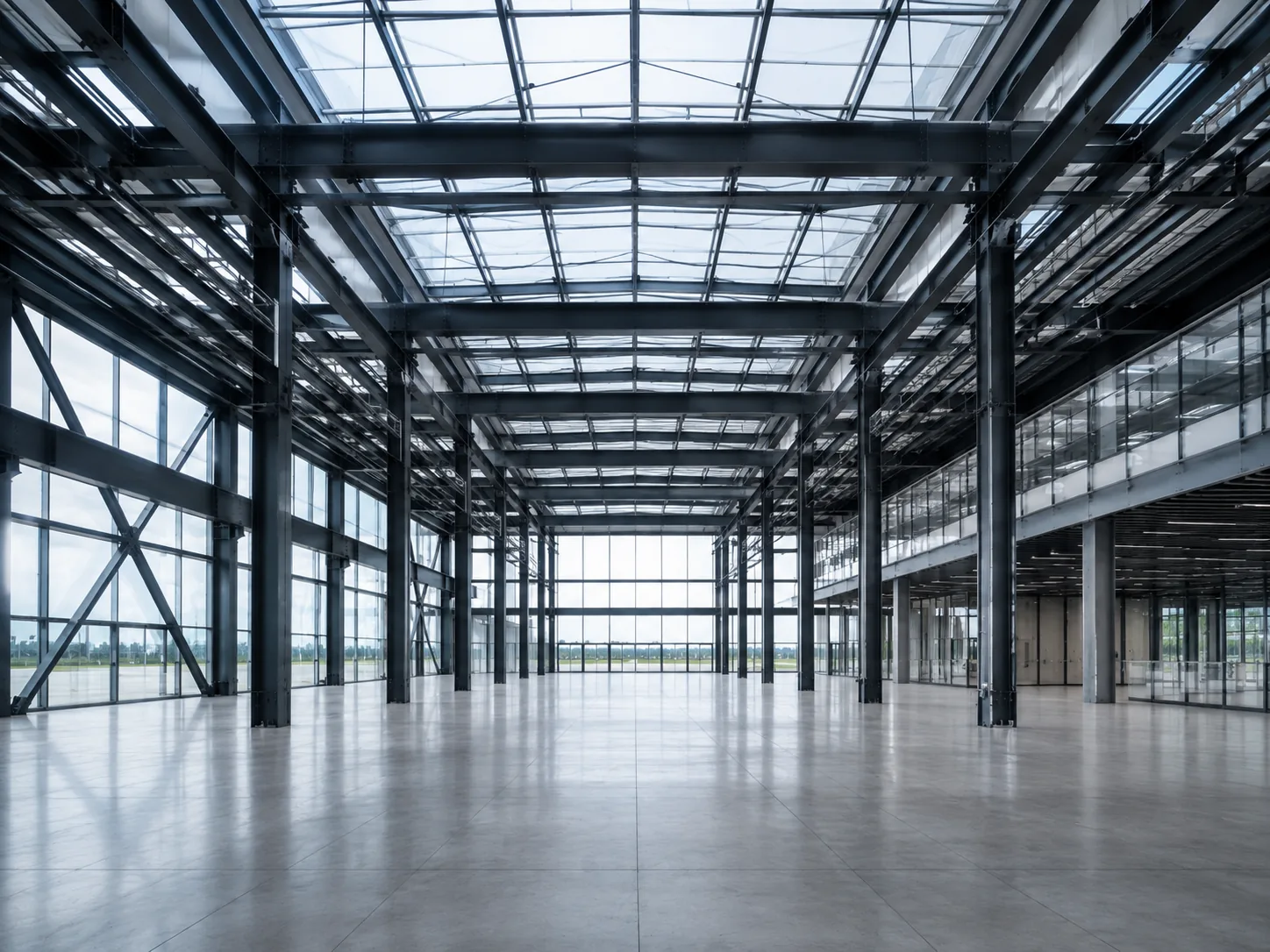 Precise steel framing in a large open atrium
