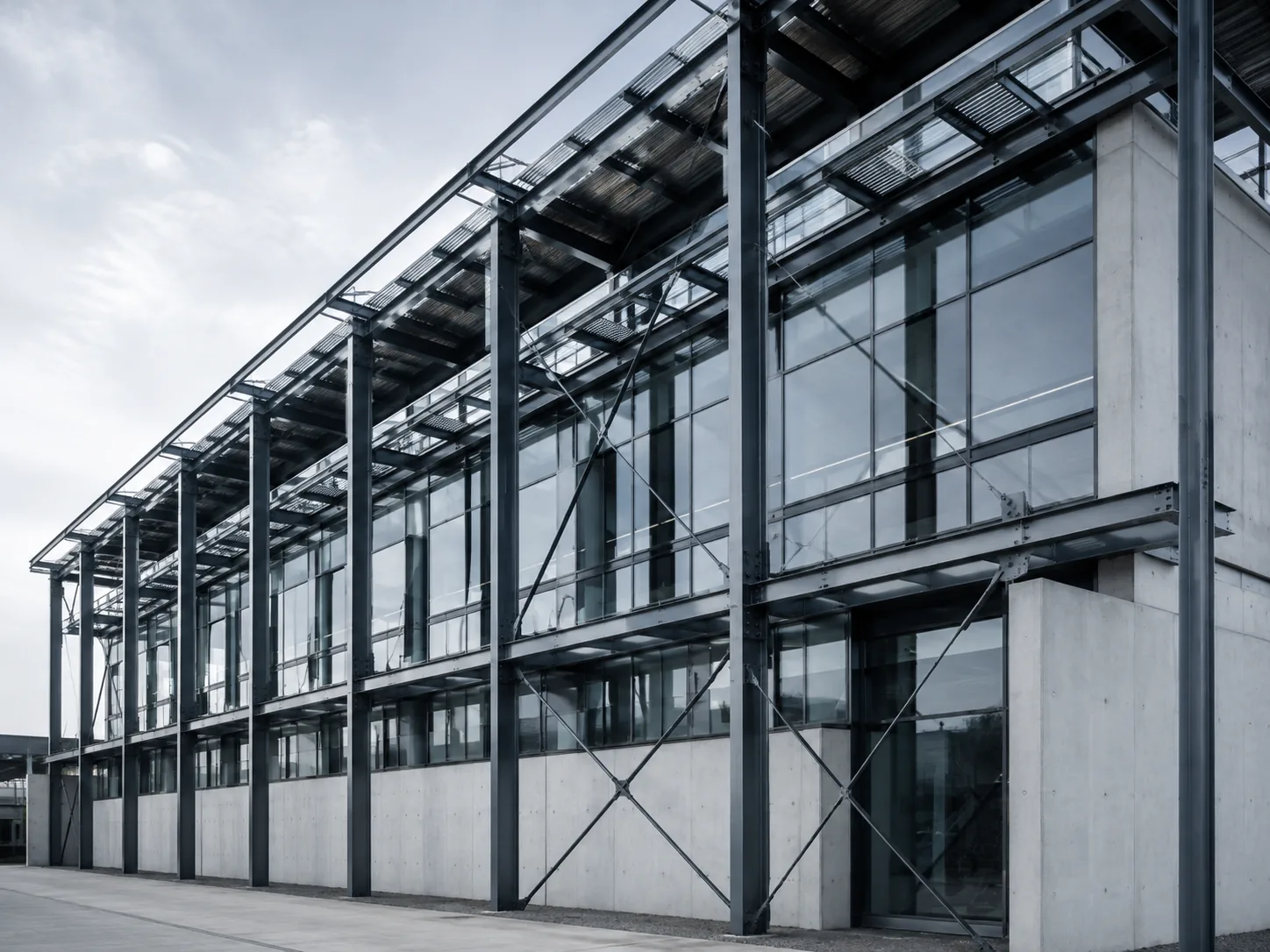 Exposed structural bracing on a modern building